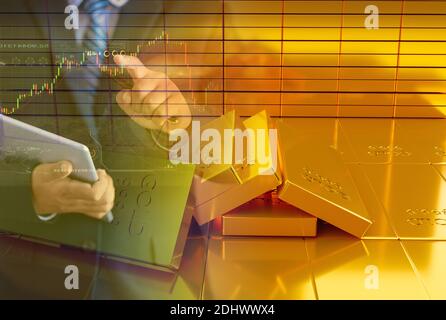 Stapel von Goldbarren. Finanzkonzept, 3D-Illustration Rendering Stockfoto