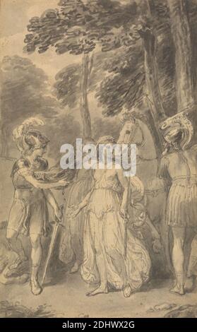 Eine von sechs Illustrationen zu Fenelons 'die Abenteuer des Telemachus-Sohnes von Ulysses', Thomas Stothard, 1755–1834, britisch, ca. 1784, Stift und graue Tinte und graue Wäsche auf Medium, leicht strukturiert, cremefarbenen Wove Papier, Blatt: 4 9/16 x 2 7/8in. (11.6 x 7,3 cm) und Blatt: 4 5/8 × 2 7/8 Zoll (11.7 × 7.3 cm), literarisches Thema, Mythologie, religiöses und mythologisches Thema Stockfoto