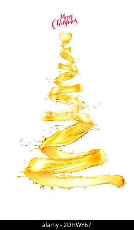 Frohe Weihnachten und Neujahr Xmas 3D-Illustration Hintergrund mit Ölfluss Drehen in Xmas Baum. Stockfoto