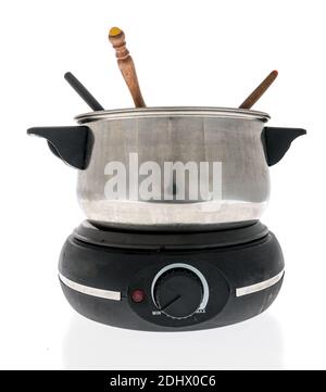 Ein modernes elektronisches Fondue-Set auf einem isolierten Hintergrund Stockfoto