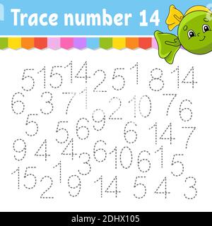 Trace-Nummer . Handschriftverfahren. Lernzahlen für Kinder. Arbeitsblatt zur Entwicklung von Schulungen. Aktivitätsseite. Spiel für Kleinkinder und Vorschulkinder. Iso Stock Vektor