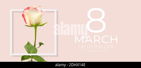 Poster International Happy Women's Day 8 März Grußkarte Verkauf Banner. Kann für Werbung, Web, Social Media, Poster, Flyer, Grußkarte verwendet werden Stock Vektor