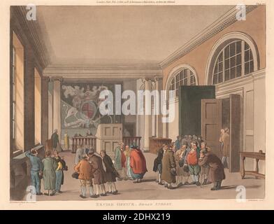 Excise Office, Broad Street, Thomas Sutherland, ca. 1785–1838, britisch, nach Augustus Charles Pugin, 1762–1832, französisch, und Thomas Rowlandson, 1756–1827, britisch, 1810, farbige Aquatinta Stockfoto