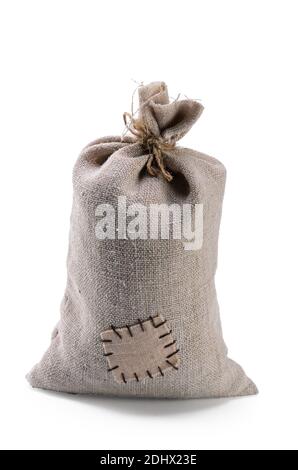 Tasche grober Stoff mit Pfusch auf weißem Hintergrund mit weich Schatten Stockfoto