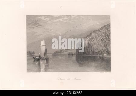 Coteaux de Mauves, Robert Wallis, 1794–1878, britisch, nach Joseph Mallord William Turner, 1775–1851, britisch, 1833, Strichgravur auf mittlerem, glattem, weißem, gewobenen Papier, Blatt: 6 7/8 × 10 5/8 Zoll (17.5 × 27 cm), Platte: 5 7/8 × 9 Zoll (14.9 × 22.9 cm) und Bild: 3 3/4 × 5 11/16 Zoll (9.5 × 14.4 cm Stockfoto