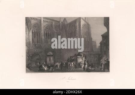 St. Julian's, Tours, William Radclyffe, 1780–1855, britisch, nach Joseph Mallord William Turner, 1775–1851, britisch, 1833, Radierung und Gravur (First Published State) auf Medium, Smooth, Cream, wove paper, Sheet: 6 7/8 × 10 9/16 inches (17.5 × 26.8 cm), Plate: 5 7/8 × 9 inches (14.9 × 22.9 cm), and Image: 3 3/4 × 5 11/16 Zoll (9.5 × 14.4 cm Stockfoto