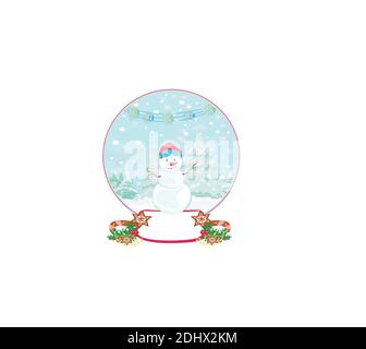 Glücklicher Schneemann in einer Kristallkugel Stock Vektor