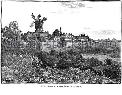 Wimbledon Common und Windmühle, London, Vintage Illustration aus den 1880er Jahren Stockfoto