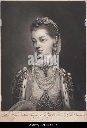 Her Most Excellent Majesty Charlotte, Queen of Great Britain, Thomas Frye, 1710–1762, Irisch, nach Thomas Frye, 1710–1762, Irisch, 1762, Mezzotint, Blatt: 12 11/16 x 9 (32.2 x 24,8 cm Stockfoto