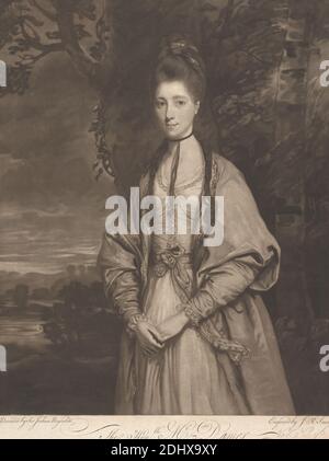 The Honourable Mrs. Anne Seymour Damer (geb. Conway), John Raphael Smith, 1752–1812, britisch, nach Sir Joshua Reynolds RA, 1723–1792, britisch, undatiert, Mezzotint auf Medium, leicht strukturiert, creme, Papier gelegt, Blatt: 14 1/2 × 10 13/16 Zoll (36.8 × 27.5 cm) und Bild: 13 9/16 × 10 13/16 Zoll (34.4 × 27.5 cm Stockfoto