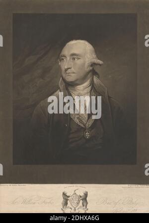 Sir William Forbes, 6. Baronet von Monymusk und Pitsligo, James ward, 1769–1859, britisch, nach Sir Joshua Reynolds RA, 1723–1792, britisch, undatiert, Mezzotint auf mäßig dick, mäßig strukturiert, beige, Papier gelegt, Blatt: 19 1/2 × 13 3/4 Zoll (49.5 × 34.9 cm) und Bild: 13 3/4 × 13 3/4 Zoll (34.9 × 34.9 cm Stockfoto