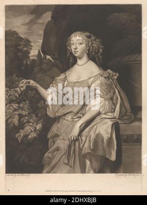Portrait of a Woman, Thomas Watson, 1743–1781, British, after Sir Peter Lely, 1618–1680, Dutch, Active in England (ab 1643), 1779, Engraving, Sheet: 19 5/8 × 16 3/8 inches (49.8 × 41.6 cm), Plate: 17 3/4 × 12 15/16 inches (45.1 × 32.9 cm), and Image: 16 × 12 7/8 Zoll (40.6 × 32.7 cm Stockfoto