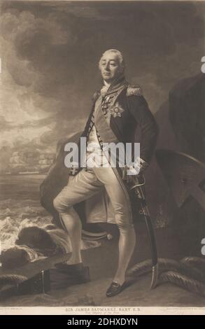 Sir James Saumarez, 1. Baron de Saumarez, William Say, 1768–1834, britisch, nach Thomas Phillips, 1770–1845, britisch, 1810, Mezzotint auf mäßig dick, leicht strukturiert, creme, gelegt Paer, Blatt: 24 13/16 × 16 3/8 Zoll (63 × 41.6 cm) und Bild: 23 7/8 × 16 1/4 Zoll (60.6 × 41.3 cm) Stockfoto