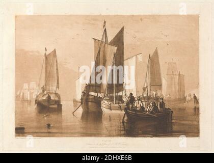 Ruhig, geätzt und graviert von Joseph Mallord William Turner, 1775–1851, britisch, nach Joseph Mallord William Turner, 1775–1851, britisch, 1812, Radierung und Mezzotint, gedruckt in brauner Tinte Fünfter veröffentlichter Zustand auf mittlerem, leicht strukturiertem, cremefarbenem Wove-Papier, Blatt: 10 5/8 × 13 3/8 cm (34 × 27 Zoll), Platte: 8 1/2 × 12 Zoll (21.6 × 30.5 cm) und Bild: 7 × 10 5/8 Zoll (17.8 × 27 cm Stockfoto