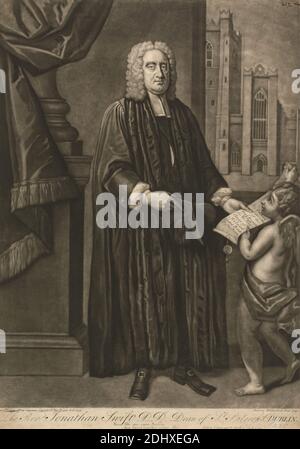 The Rev'd Jonathan Swift D.D. Dean of St. Patrick's Dublin, Andrew Miller, starb 1763, britisch, nach Francis Bindon, 1690–1765, Irish, 1743, Mezzotint, Blatt: 19 3/4 x 13 15/16in. (50.2 x 35,4 cm), Hochformat Stockfoto