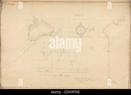 Raglan Castle, Monmouthshire, Wales: Details of Windows, unknown artist, (B Green), Studio of Augustus Charles Pugin, 1762–1832, French, formerly Augustus Welby Northmore Pugin, 1812–1852, British, 1831, Graphite auf Medium, Smooth, Cream Wove paper, Blatt: 10 5/8 x 15 1/16 Zoll (27 x 38.3 cm), architektonisches Motiv, Burg, Gotik (Mittelalter), Formgebung, Nischen, Pläne (Zeichnungen), Monmouthshire, Raglan Castle Stockfoto