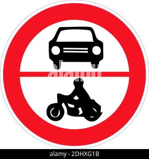 Verkehrszeichen verboten Eingang Auto und Motorrad. Verkehrszeichen (Verkehrsverbot): Verbot von Motorrädern und Kraftfahrzeugen auf weißem Hintergrund. Stock Vektor