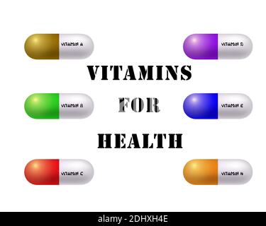 Medizinische Pillen Set, verschiedene Farben Vektoren Sammlung. Vektor bunte Sammlung von Pillen, Kapseln auf weißem Hintergrund. Stock Vektor