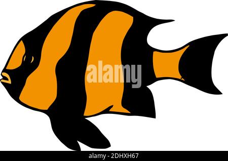 Vektorgrafik Korallenriff tropische Fische. Vektor Seefisch isoliert auf weißem Hintergrund. Symbol für Aquarienfische. Logo für tropische Fische oder Fischschild. Carto Stock Vektor