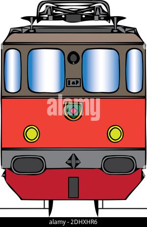 Vektor-Illustration des vorderen Waggons eines Elektrozuges oder einer U-Bahn. Isoliert auf weißem Hintergrund, Vorderansicht Stock Vektor