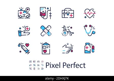 Moderne lineare Ikonen zum Thema Medizin Stock Vektor