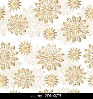 Nahtloses Muster mit orientalisch goldenem Mandala auf weißem Hintergrund Stock Vektor