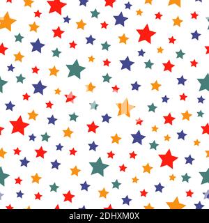 Schöne nahtlose Muster mit bunten Formen von Sternen auf einem weißen Hintergrund für Textil. Stock Vektor