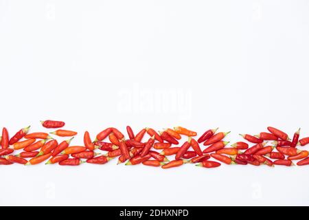 Linie von roten kleinen würzigen Paprika mit Platz für Text Stockfoto