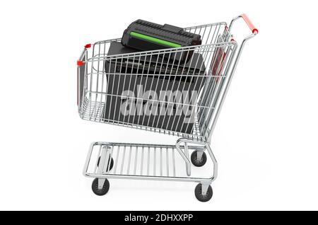 Drucker Laser MFP im Warenkorb, 3D-Rendering isoliert auf weißem Hintergrund Stockfoto