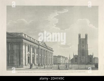 South Front of the Senate House and West End of St. Mary's Church in the University of Cambridge, Thomas Malton the Younger, 1748–1804, British, 1799, Aquatint, handgefärbt auf mäßig dick, mäßig strukturiert, creme, webtes Papier, Blatt: 19 3/8 × 26 cm (66 × 49.2 Zoll), Platte: 15 15/16 × 21 3/4 Zoll (40.5 × 55.2 cm) und Bild: 13 7/8 × 19 3/4 Zoll (35.2 × 50.2 cm Stockfoto