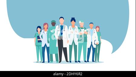 Vektor eines medizinischen Personals, Gruppe von selbstbewussten Ärzten und Krankenschwestern Stock Vektor