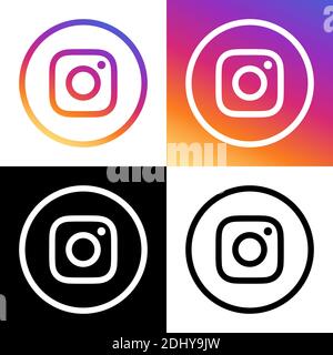 Instagram Logo - Vektor - Set Collection - Schwarz Silhouette Form und Original Gradient - isoliert. Instagram Neueste Symbol für Webseite, Mobile App Stock Vektor