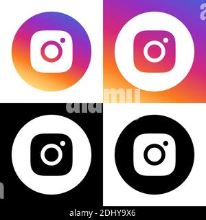 Instagram Logo - Vektor - Set Collection - Schwarz Silhouette Form und Original Gradient - isoliert. Instagram Neueste Symbol für Webseite, Mobile App Stock Vektor