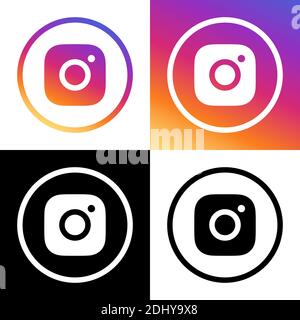 Instagram Logo - Vektor - Set Collection - Schwarz Silhouette Form und Original Gradient - isoliert. Instagram Neueste Symbol für Webseite, Mobile App Stock Vektor