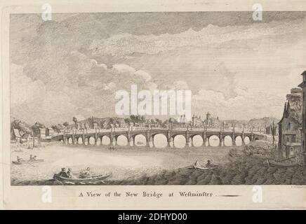 A View of the New Bridge at Westminster, Charles Grignion, 1717–1810, britisch, nach unbekanntem Künstler, undatiert, Gravur, Blatt: 9 1/4 x 12 5/16in. (23.5 x 31,3 cm Stockfoto