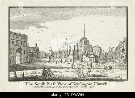 The South East View of Kensington Church, James Roberts the Elder, 1725–1799, britisch, nach Jean B. C. Chatelain, 1710–1771, französisch, 1750, Engraving Stockfoto