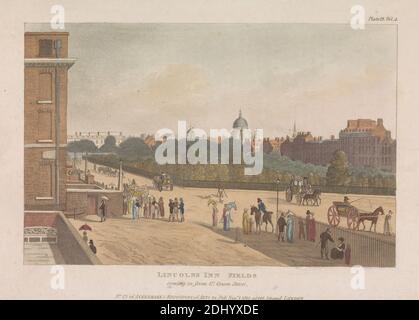 Lincoln's Inn Fields Coming in from Great Queen Street, unbekannter Künstler, 1810, handkolorierte Gravur Stockfoto