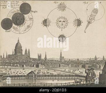 The Eclipse of the Sun as it will appear at London on July 14, 1748, Print made by unknown artist, neunzehnten Jahrhundert, nach Anthony Walker, 1726–1765, British, 1748, Gravur, Astronomie, Eclipse (astronomisch), Mond, Sonne Stockfoto