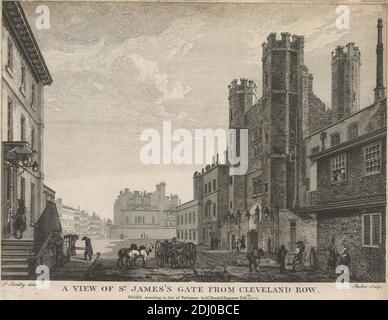 A View of St. James's Gate from Cleveland Row, Edward Rooker, 1724–1774, British, after Paul Sandby RA, 1731–1809, British, 1777, Engraving Stockfoto