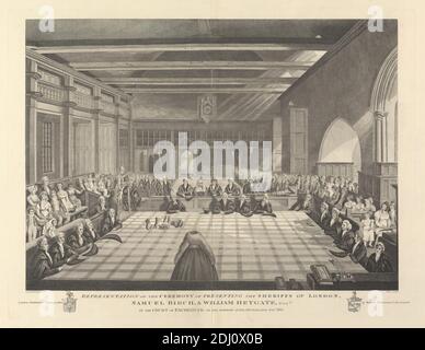 Darstellung der Zeremonie der Überreichung der Sheriffs von London, James Stow, ca. 1770–nach 1820, britisch, nach C. John M. Whichelo, 1784–1865, britisch, 1813, Engraving Stockfoto