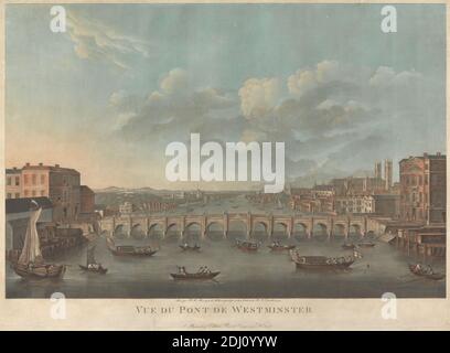 View du Pont de Westminster, Pierre Michel Alix, 1762–1817, französisch, nach unbekanntem Künstler, 1799, Aquatint, handfarbig Stockfoto