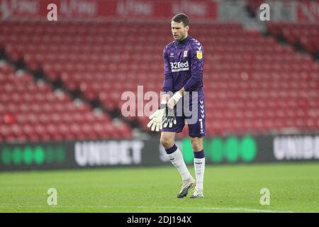 MIDDLESBROUGH, ENGLAND. 12. DEZEMBER Marcus Bettinelli von Middlesbrough während des Sky Bet Championship Spiels zwischen Middlesbrough und Millwall im Riverside Stadium, Middlesbrough am Samstag, 12. Dezember 2020. (Kredit: Mark Fletcher, Mi News) Kredit: MI Nachrichten & Sport /Alamy Live Nachrichten Stockfoto