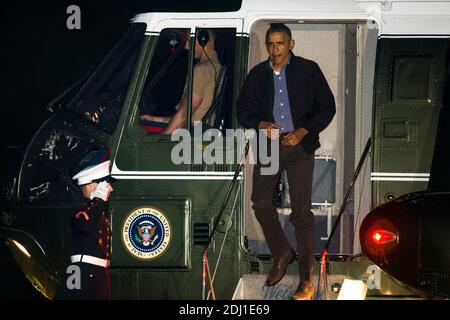 US-Präsident Barack Obama kehrt von seiner Reise nach Japan und Vietnam in Washington, DC, USA, am 27. Mai 2016 ins Weiße Haus zurück. Während seines Aufenthalts in Japan besuchte Obama als erster amtierender Präsident Hiroshima, wo die USA im August 1945 die erste von zwei Atombomben gegen Ende des Zweiten Weltkriegs abwarfen. Foto von Jim Lo Scalzo/Pool/ABACAPRESS.COM Stockfoto