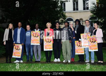 Oxmo Puccino, Luc Barruet, Valerie Pecresse, Sebastien Folin, MC Solaar, Faada Freddy, Anne A-R et Bruno Delport assistent a la Conference de Presse de Solidays 2016 a Paris, France le 02 Juin 2016. Foto von Aurore Marechal/ABACAPRESS.COM Stockfoto