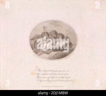 Vignette: Vier Putti, zwei haltende Hände, Francesco Bartolozzi RA, 1728–1815, italienisch, in Großbritannien aktiv (1764–99), nach unbekannter Künstler, undatiert, Gravur Stockfoto