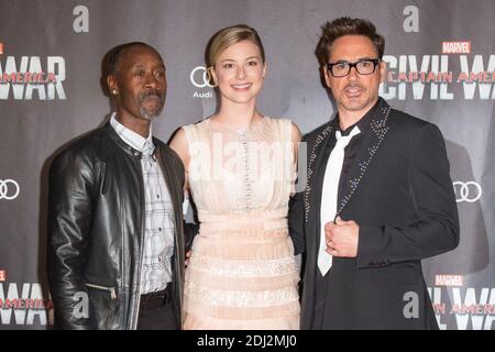 DON CHEADLE, EMILY VANCAMP UND ROBERT DOWNEY JR. - PREMIERE DES FILMS 'CAPTAIN AMERICA : CIVIL WAR' AU GRAND REX, PARIS, 18/04/2016 FOTO VON NASSER BERZANE/ABACAPRESS.COM Stockfoto