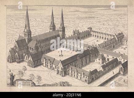 St. Benedicte, Druck von Augustus Welby Northmore Pugin, 1812–1852, britisch, nach Augustus Charles Pugin, 1762–1832, französisch, 1842, schwarze Tinte auf dickem, leicht strukturiertem, cremefarbenem Wove-Papier, Blatt: 5 3/4 × 8 1/4 Zoll (14.6 × 21 cm), Abtei, architektonisches Motiv Stockfoto