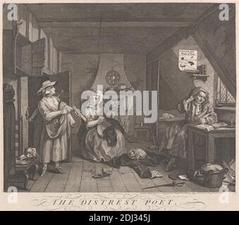 The Distressed Poet, William Hogarth, 1697–1764, British, 1740, Engraving Stockfoto