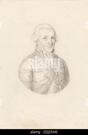 Chevalier Pinto, Druck von Francesco Bartolozzi RA, 1728–1815, italienisch, in Großbritannien tätig (1764–99), nach Domingos Antonio de Sequeira, 1768–1837, Portugiesisch, undatiert, Stichelstich und Weichschliftgravur auf mittlerem, leicht strukturiertem, cremefarbenen Gewebspapier, Blatt: 13 7/16 x 9 3/16 Zoll (34.1 x 23.3 cm) und Bild: 7 13/16 x 6 1/4 Zoll (19.8 x 15.8 cm), Mantel, Kostüm, Cravat, Kreuz (Objekt), Ritter, Mann, Medaillen, oval, Anhänger (Schmuck), Politiker, Porträt, Portugiesisch, Premierminister, Schärpe, Weste Stockfoto