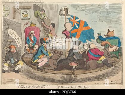 A Block for the Wigs - OR, The New State Whirligig, James Gillray, 1757–1815, British, 1783, Radierung, handfarbig, Blatt: 8 5/8 x 12 3/4in. (21.9 x 32,4 cm Stockfoto